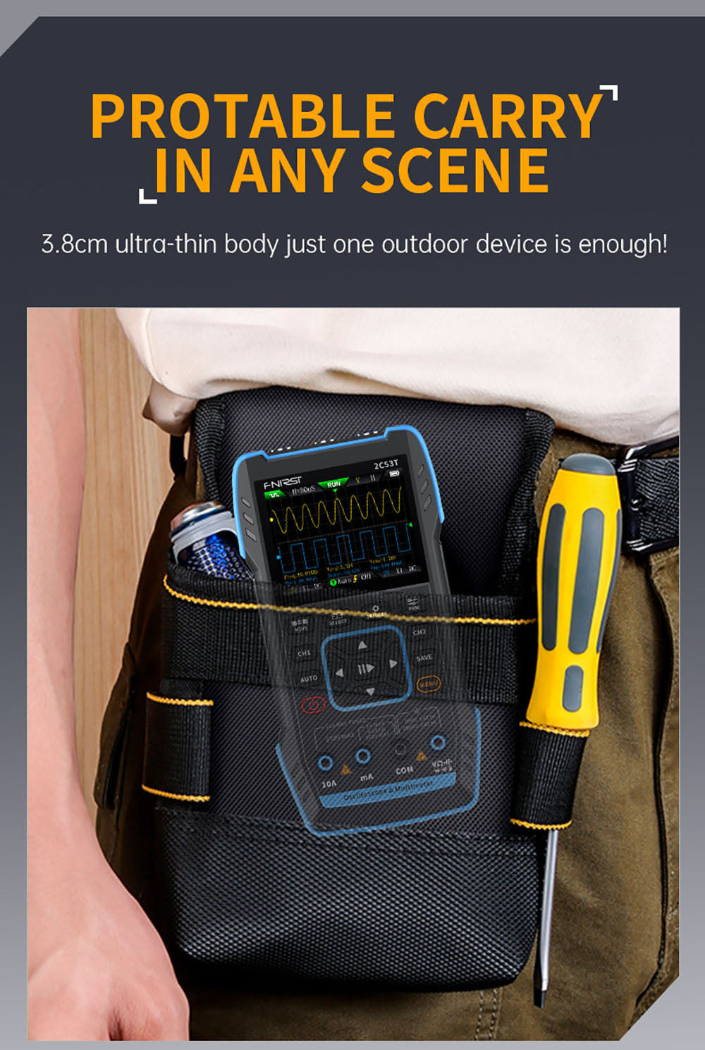 FNIRSI 2C53T 3v1 osciloskopový multimetr, generátor signálu, dvoukanálový, šířka pásma 50 MHz, vzorkovací frekvence 250 MS/s, 19999 číslic, napětí, proud, kondenzátor, rezistor, test diod - standardní verze