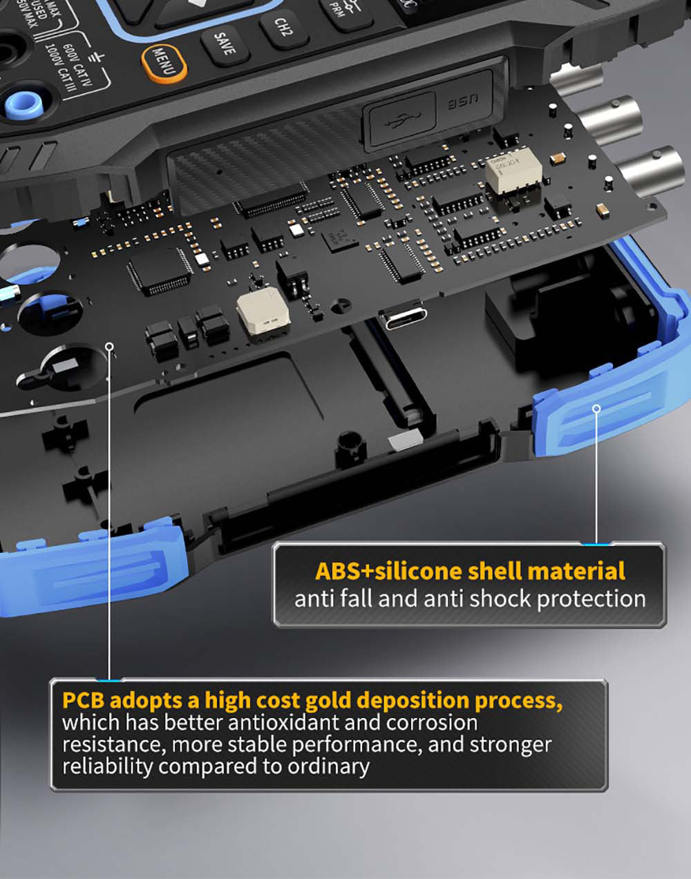 FNIRSI 2C53T 3v1 osciloskopový multimetr, generátor signálu, dvoukanálový, šířka pásma 50 MHz, vzorkovací frekvence 250 MS/s, 19999 číslic, napětí, proud, kondenzátor, rezistor, test diod - standardní verze