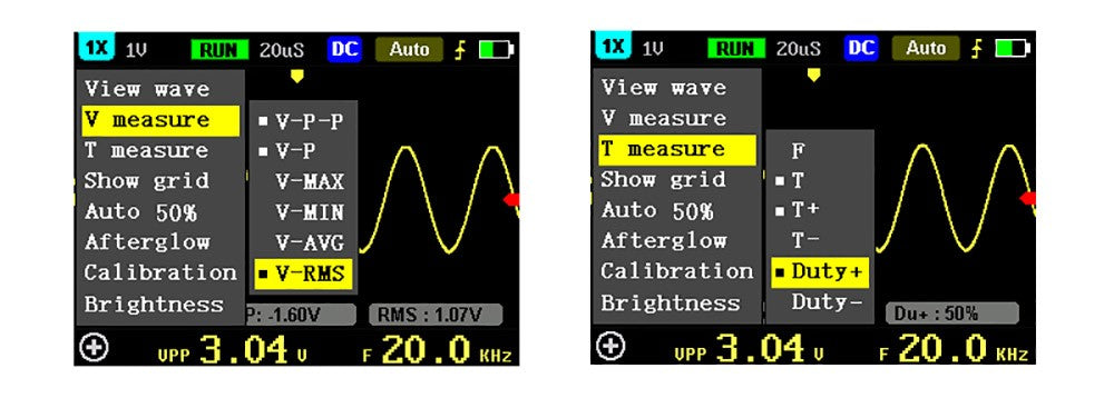 Ruční digitální osciloskop FNIRSI 5012H, 1 kanál, vzorkovací frekvence 500 MS/s, šířka pásma 100 MHz, 2,4palcový displej