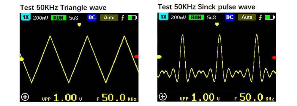 Ruční digitální osciloskop FNIRSI 5012H, 1 kanál, vzorkovací frekvence 500 MS/s, šířka pásma 100 MHz, 2,4palcový displej