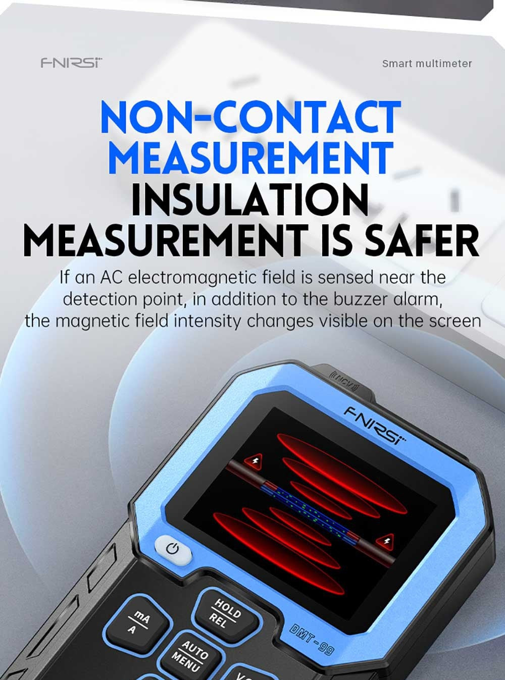 Ruční digitální multimetr FNIRSI DMT-99, 10000 číslic, 1000 V 10 A True RMS, automatický rozsah, měřič napětí AC/DC, měření NCV, dobíjecí baterie 1500 mAh