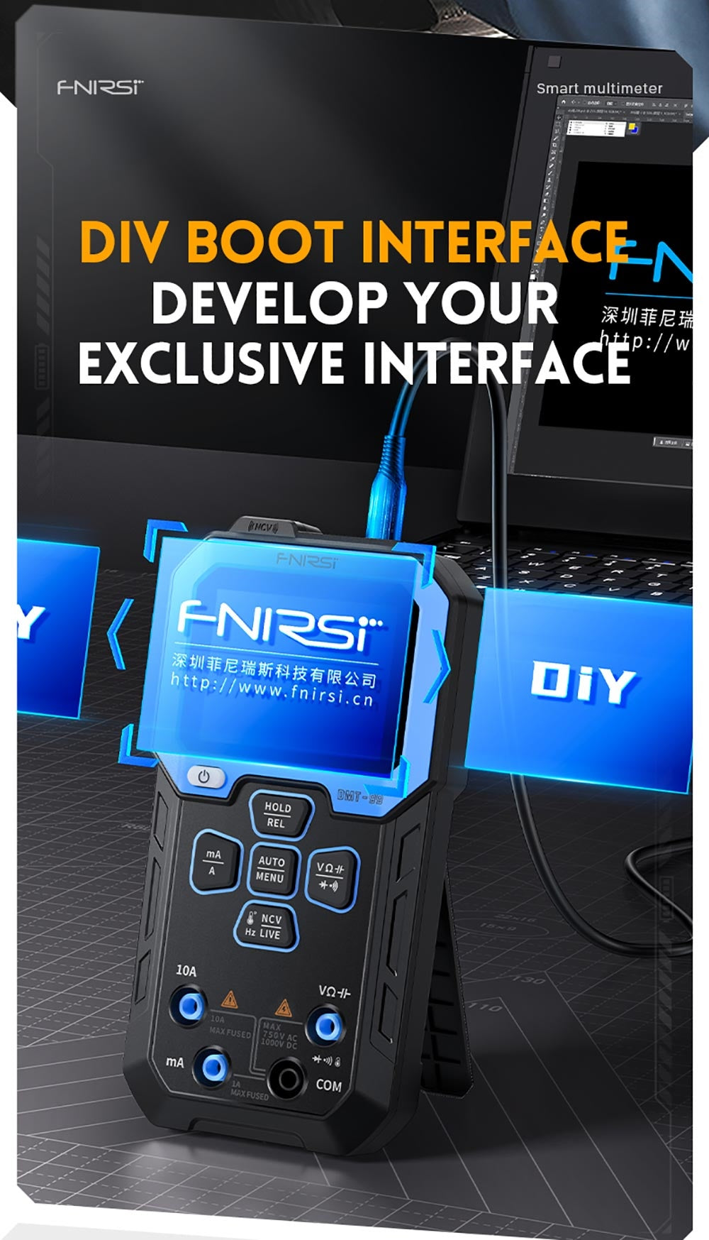 Ruční digitální multimetr FNIRSI DMT-99, 10000 číslic, 1000 V 10 A True RMS, automatický rozsah, měřič napětí AC/DC, měření NCV, dobíjecí baterie 1500 mAh