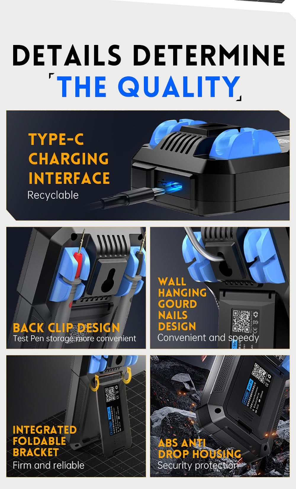 Ruční digitální multimetr FNIRSI DMT-99, 10000 číslic, 1000 V 10 A True RMS, automatický rozsah, měřič napětí AC/DC, měření NCV, dobíjecí baterie 1500 mAh