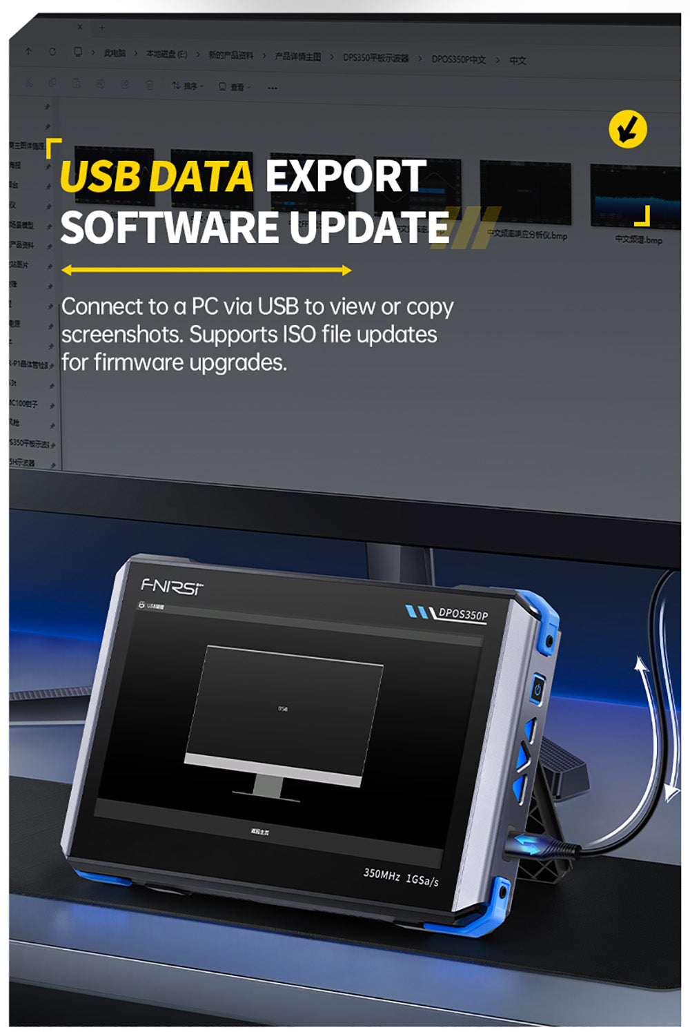 Tabletový osciloskop FNIRSI DPOS350P 4 v 1, vzorkování 1GSPS, generátor signálu 50 MHz, spektrální analyzátor, 7palcový dotykový displej, rychlé nabíjení QC18W - americká zástrčka