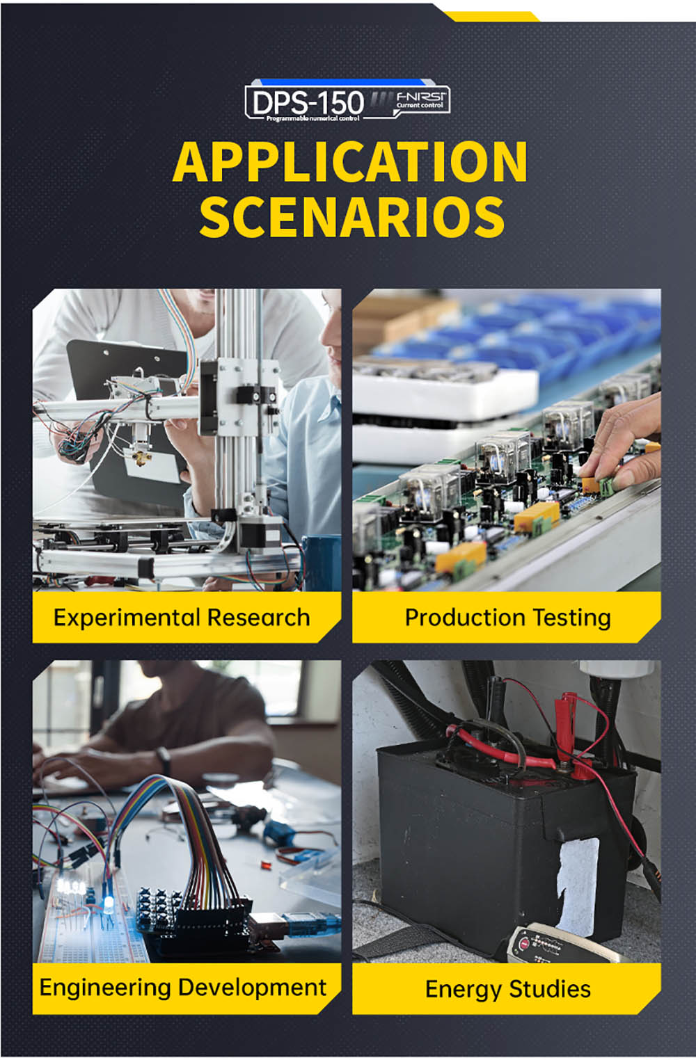 Napájecí zdroj FNIRSI DPS-150 DC, variabilní, nastavitelný 30V 5A, výkon 150W, 4místný IPS displej, otočný o 90 stupňů, zvlnění napájení <20mV, vstup PD/QC/DC, programovatelné přepínání z PC