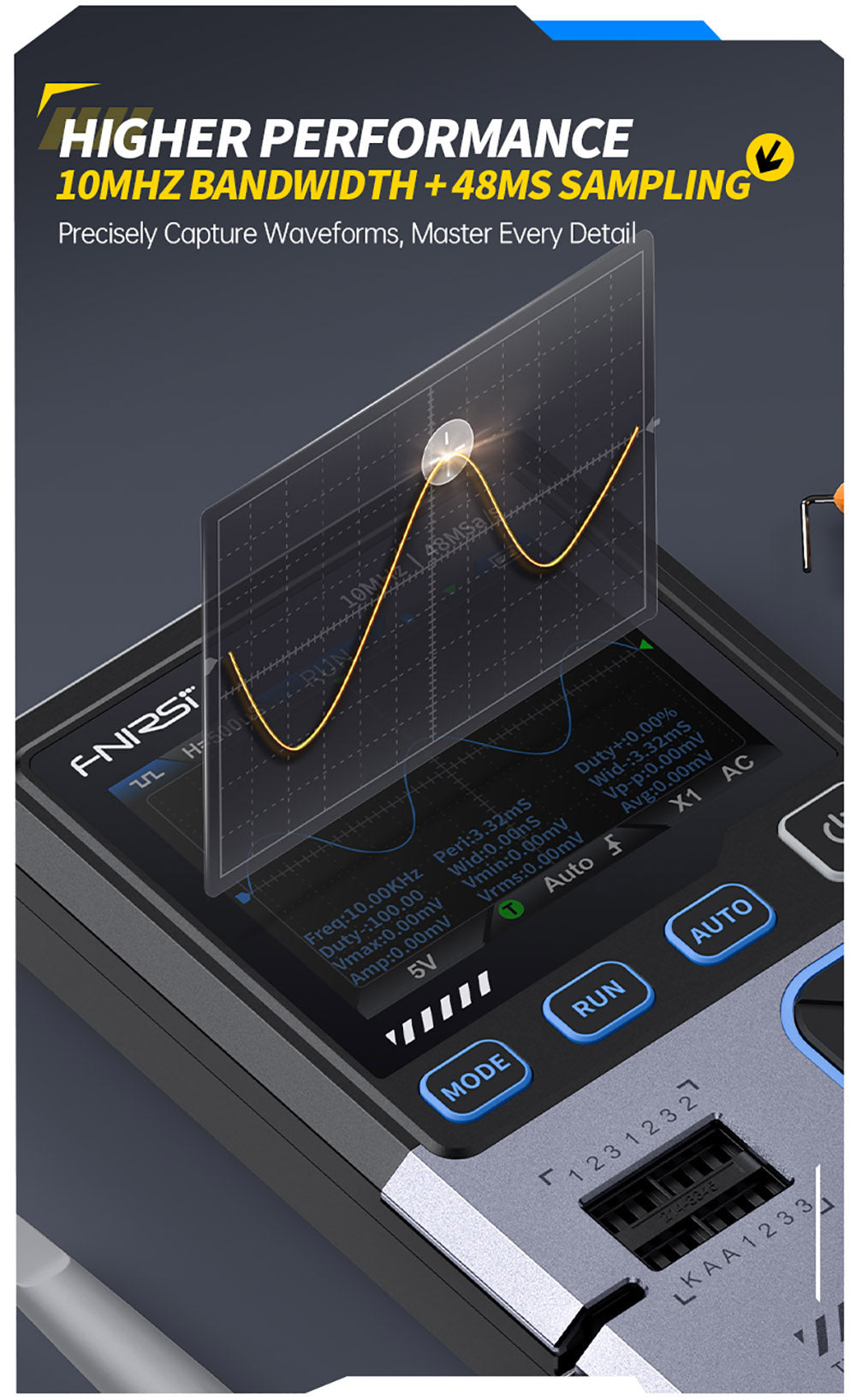 Digitální osciloskop FNIRSI DSO-TC4, šířka pásma 10 MHz, vzorkování 48 MSa/s, generátor signálu, tester tranzistorů, 2,8