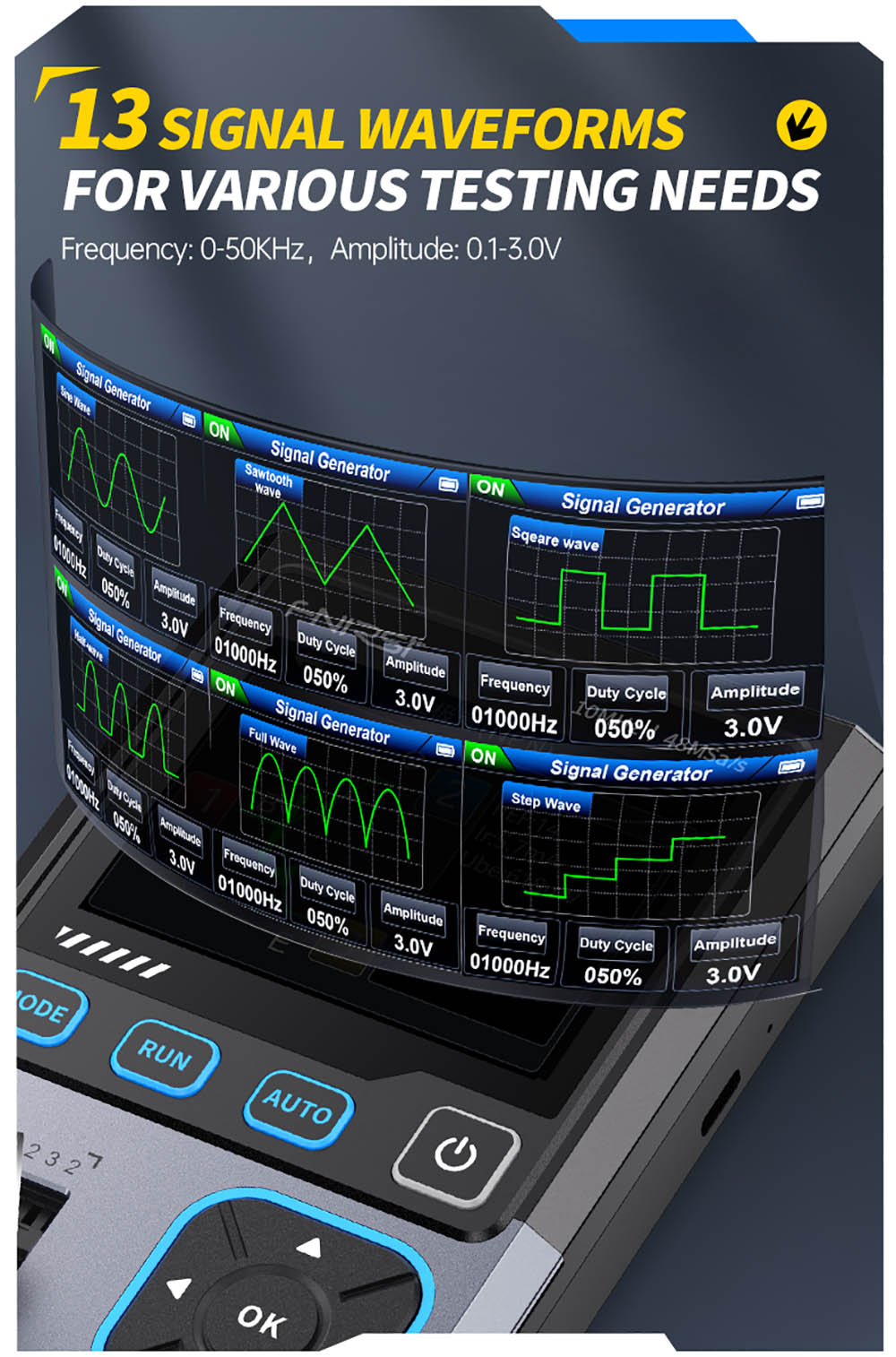 Digitální osciloskop FNIRSI DSO-TC4, šířka pásma 10 MHz, vzorkování 48 MSa/s, generátor signálu, tester tranzistorů, 2,8