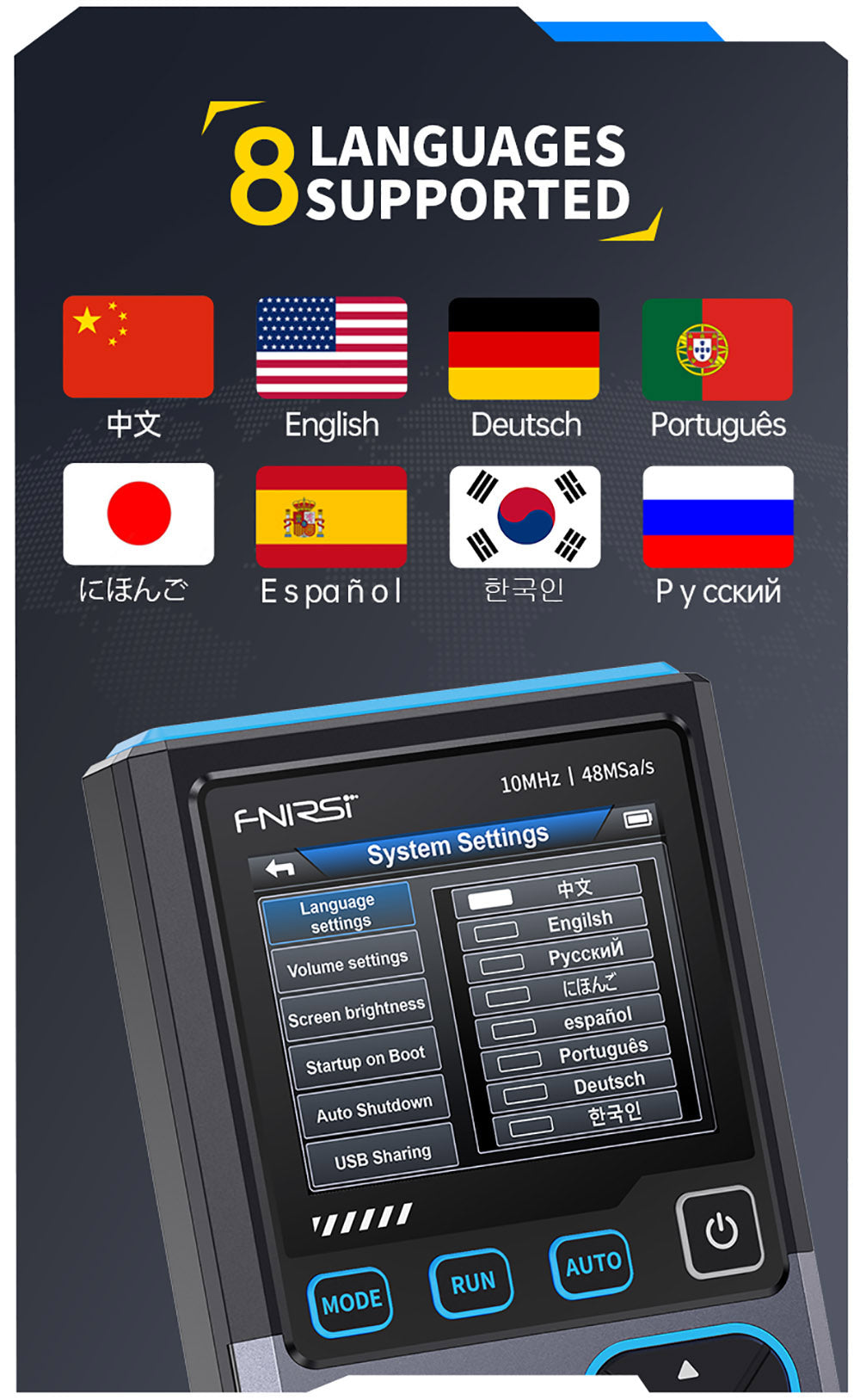 Digitální osciloskop FNIRSI DSO-TC4, šířka pásma 10 MHz, vzorkování 48 MSa/s, generátor signálu, tester tranzistorů, 2,8