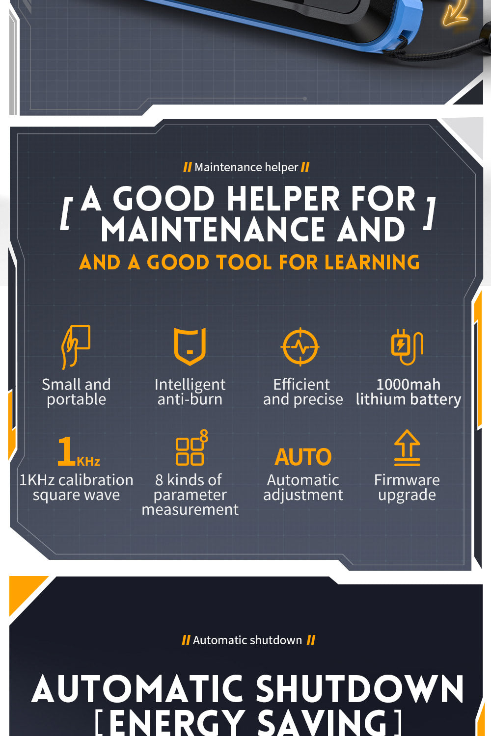 Digitální osciloskop FNIRSI DSO153, 2,8palcová obrazovka, automatické nastavení, lithiová baterie 1000 mAh, kalibrace 1 kHz, obdélníkový signál, šířka pásma 1 MHz, vzorkovací frekvence 5 MS/s, prémiová verze