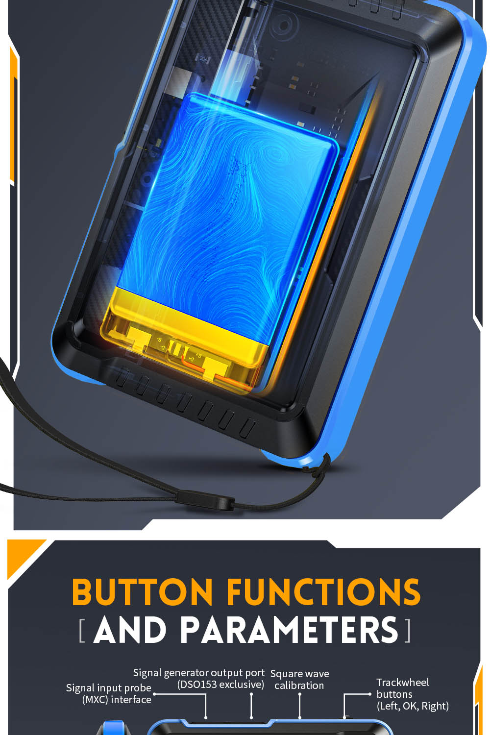 Digitální osciloskop FNIRSI DSO153, 2,8palcová obrazovka, automatické nastavení, lithiová baterie 1000 mAh, kalibrace 1 kHz, obdélníkový signál, šířka pásma 1 MHz, vzorkovací frekvence 5 MS/s, prémiová verze