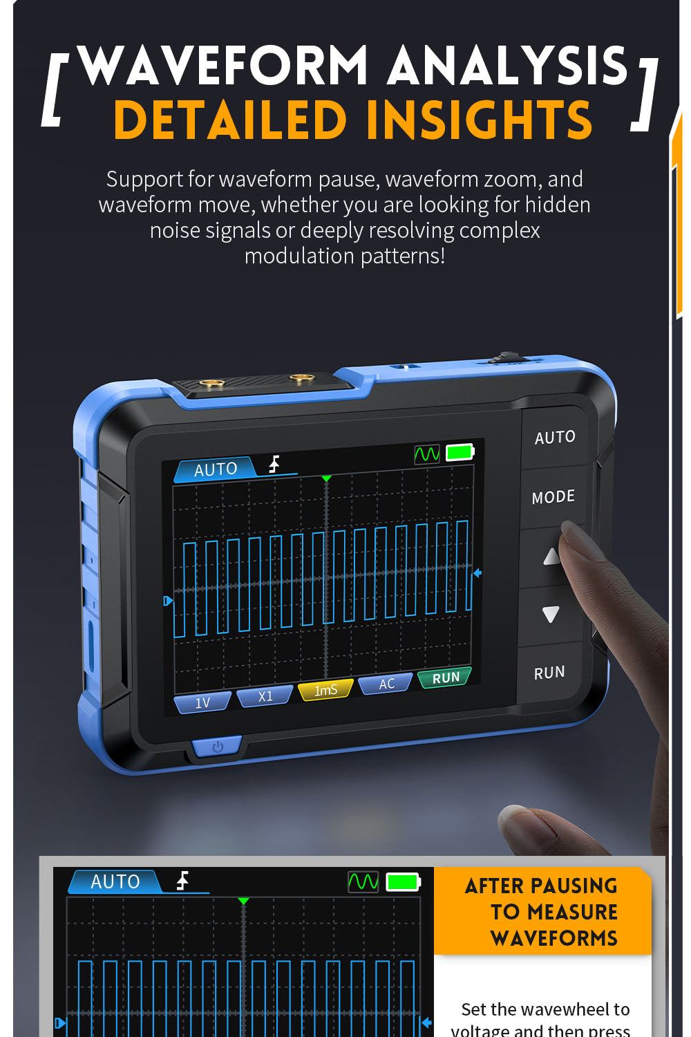 Digitální osciloskop FNIRSI DSO153, 2,8palcová obrazovka, automatické nastavení, lithiová baterie 1000 mAh, kalibrace 1 kHz, obdélníkový signál, šířka pásma 1 MHz, vzorkovací frekvence 5 MS/s, prémiová verze