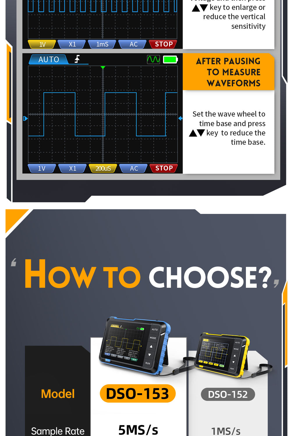 Digitální osciloskop FNIRSI DSO153, 2,8palcová obrazovka, automatické nastavení, lithiová baterie 1000 mAh, kalibrace 1 kHz, obdélníkový signál, šířka pásma 1 MHz, vzorkovací frekvence 5 MS/s, prémiová verze