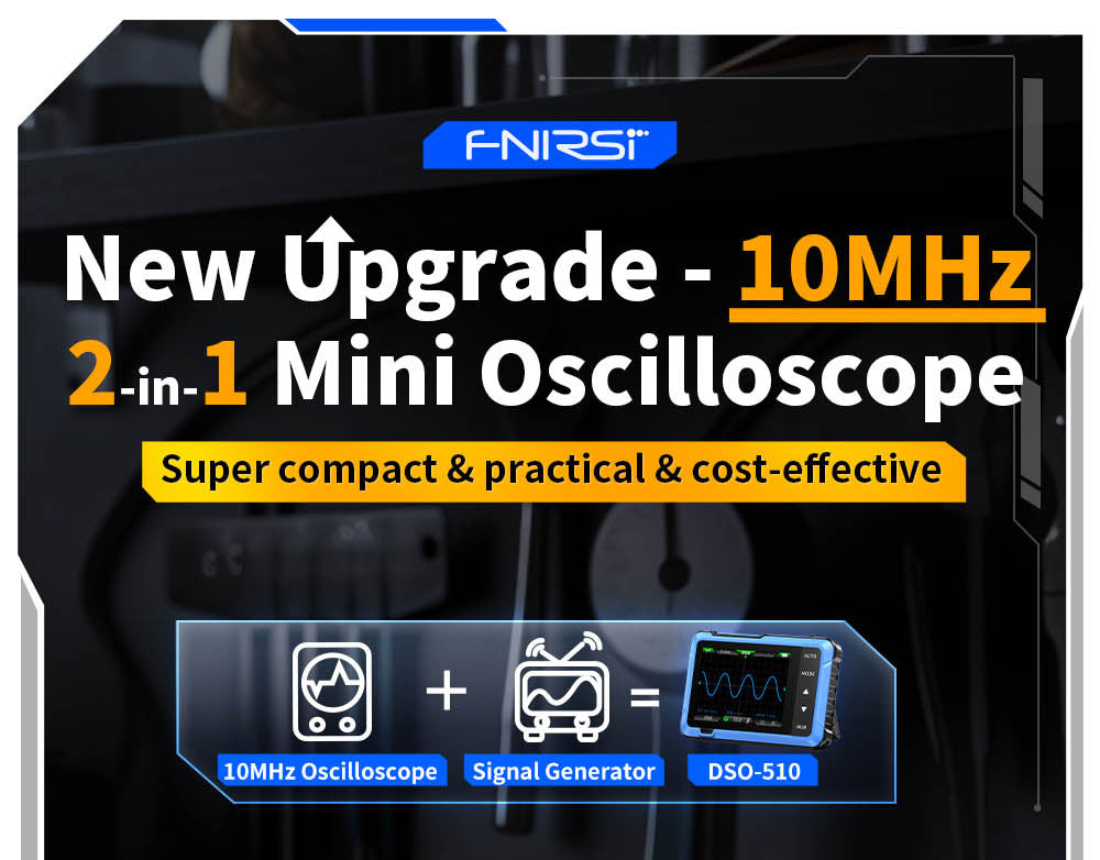 Digitální osciloskop FNIRSI DSO510 2v1, generátor signálu DDS, 2,8palcový displej, šířka pásma 10 MHz, vzorkovací frekvence 48 MS/s, automatický/normální/jednoduchý režim spouštění