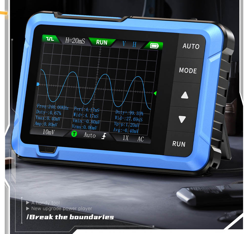 Digitální osciloskop FNIRSI DSO510 2v1, generátor signálu DDS, 2,8palcový displej, šířka pásma 10 MHz, vzorkovací frekvence 48 MS/s, automatický/normální/jednoduchý režim spouštění