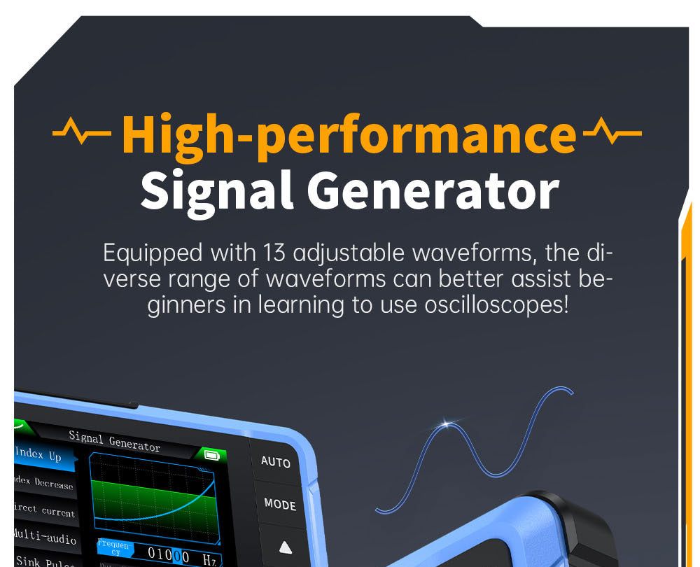 Digitální osciloskop FNIRSI DSO510 2v1, generátor signálu DDS, 2,8palcový displej, šířka pásma 10 MHz, vzorkovací frekvence 48 MS/s, automatický/normální/jednoduchý režim spouštění
