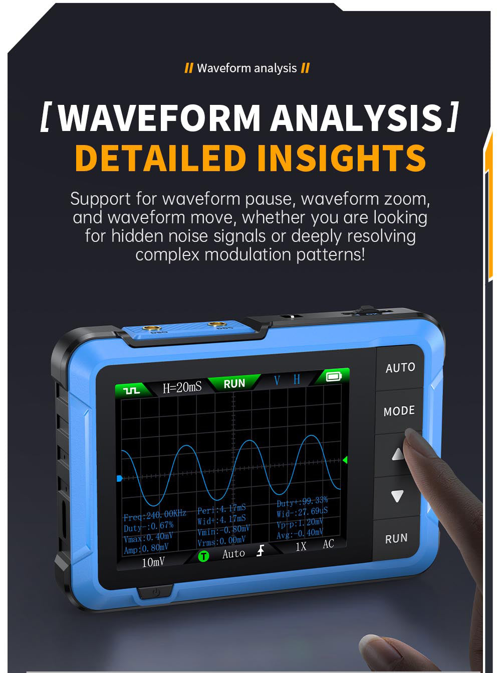 Digitální osciloskop FNIRSI DSO510 2v1, generátor signálu DDS, 2,8palcový displej, šířka pásma 10 MHz, vzorkovací frekvence 48 MS/s, automatický/normální/jednoduchý režim spouštění
