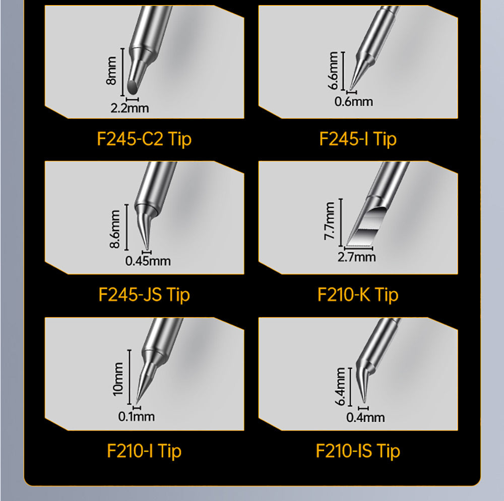 Sada pájecí stanice FNIRSI DWS-200 F210 Premium 200W, se 3 pájecími hroty a 2 pomocnými rukama, režim měření teploty a křivky, 3 úložiště teplot, plně barevný displej