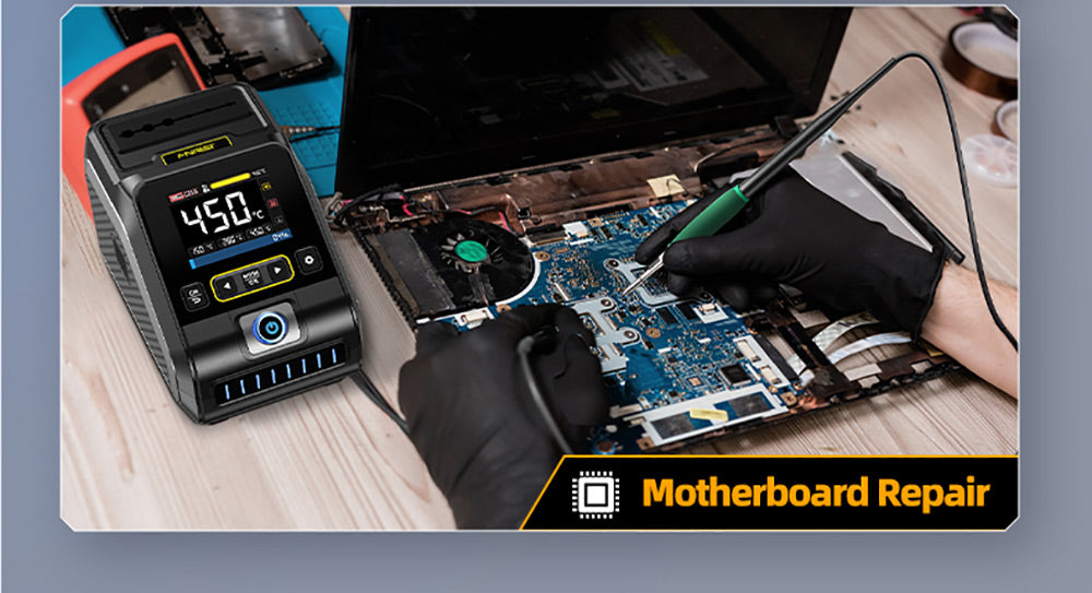 Sada pájecí stanice FNIRSI DWS-200 F245 Premium 200W, se 6 pájecími hroty a 2 pomocnými rukama, režim měření teploty a křivky, 3 úložiště teplot, plně barevný displej