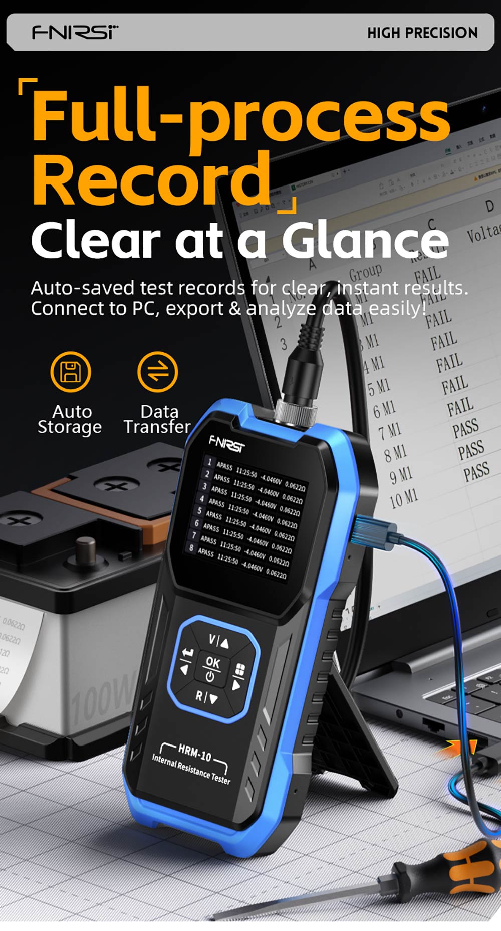 Tester vnitřního odporu baterie FNIRSI HRM-10