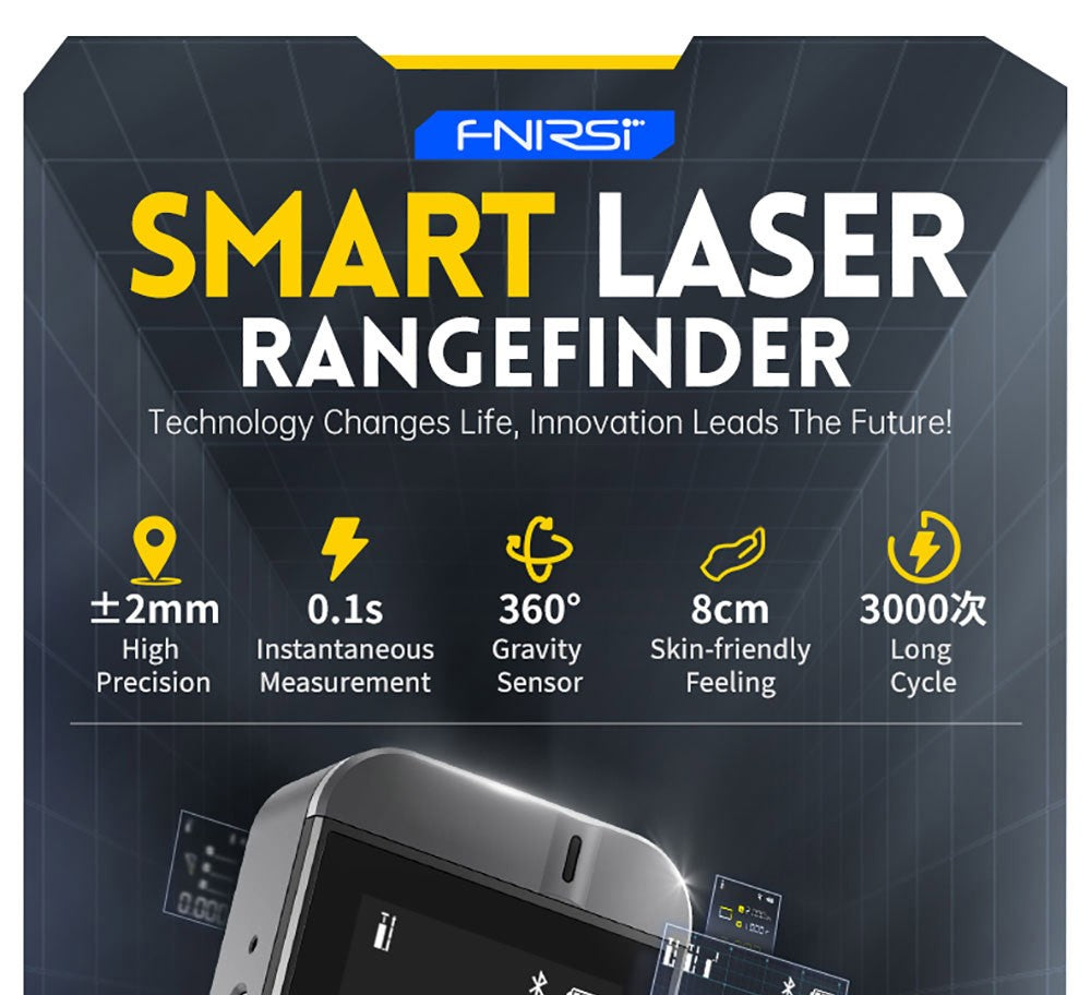 FNIRSI IR40 Inteligentní laserový dálkoměr, digitální měřič vzdálenosti, rozsah měření 40 m, gravitační senzor 360 stupňů, připojení k aplikaci, baterie 400 mAh - šedý