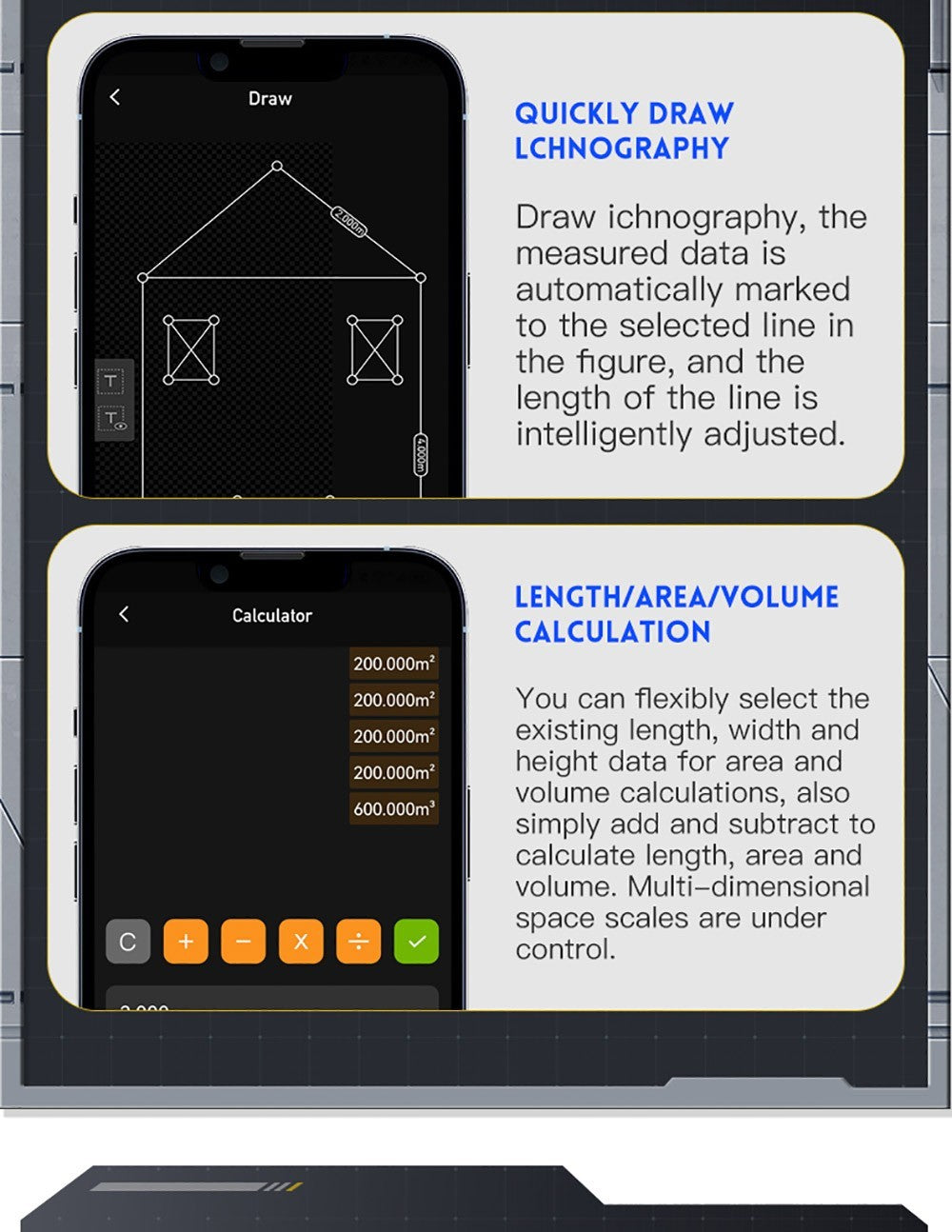 FNIRSI IR40 Inteligentní laserový dálkoměr, digitální měřič vzdálenosti, rozsah měření 40 m, gravitační senzor 360 stupňů, připojení k aplikaci, baterie 400 mAh - šedý