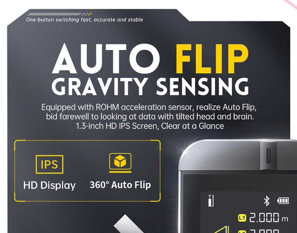 FNIRSI IR40 Inteligentní laserový dálkoměr, digitální měřič vzdálenosti, rozsah měření 40 m, gravitační senzor 360 stupňů, připojení k aplikaci, baterie 400 mAh - šedý