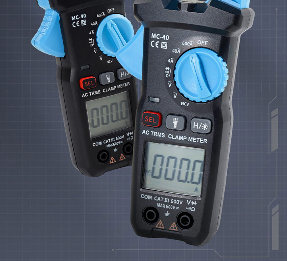 Digitální klešťový měřič FNIRSI MC40, 6000 číslic True RMS, automatický rozsah, měření proudu 600 A
