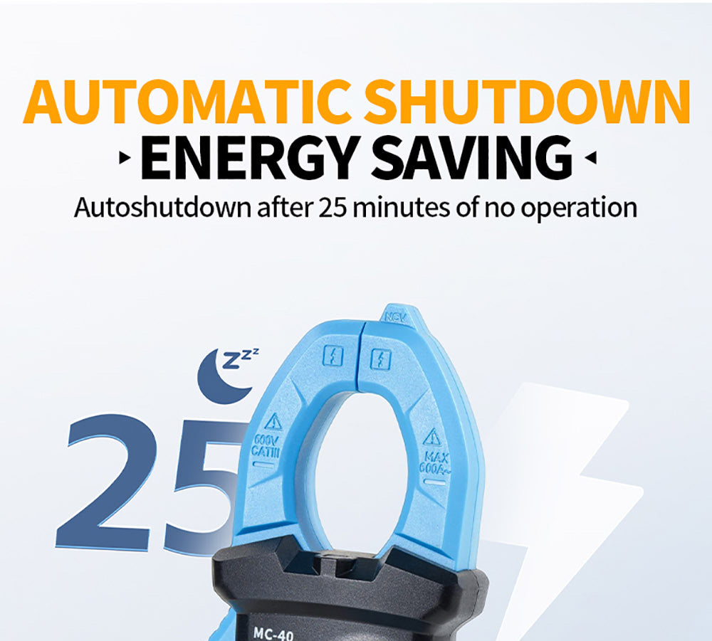 Digitální klešťový měřič FNIRSI MC40, 6000 číslic True RMS, automatický rozsah, měření proudu 600 A