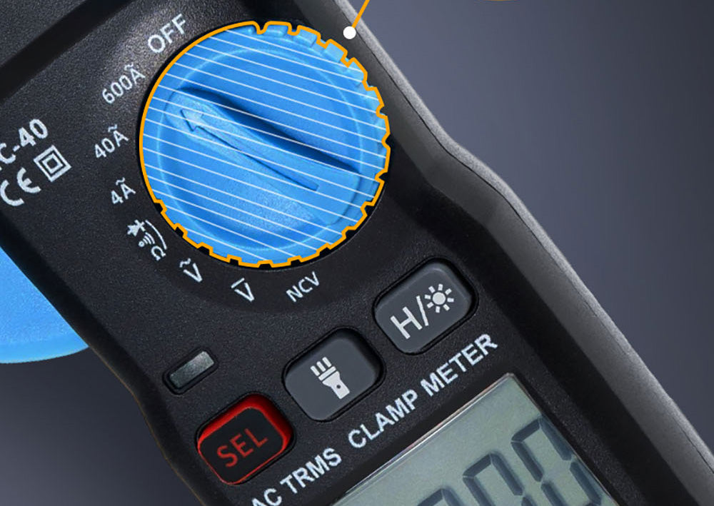 Digitální klešťový měřič FNIRSI MC40, 6000 číslic True RMS, automatický rozsah, měření proudu 600 A