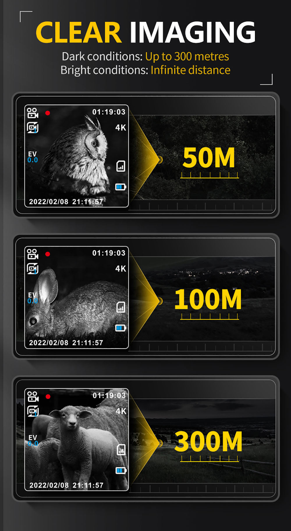 FNIRSI NVS-20 4K digitální monokulární noční vidění, 1,54palcová IPS obrazovka, 6násobný maximální digitální zoom, infračervené světlo 850nm, 7úrovňové nastavitelné IR - černé