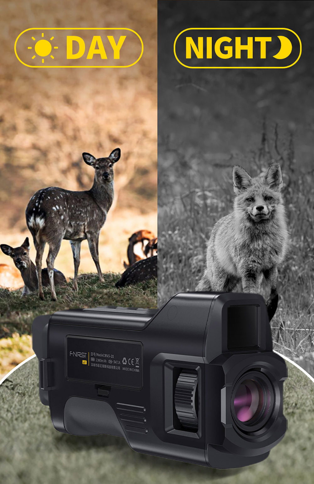 FNIRSI NVS-20 4K digitální monokulární noční vidění, 1,54palcová IPS obrazovka, 6násobný maximální digitální zoom, infračervené světlo 850nm, 7úrovňové nastavitelné IR - černé