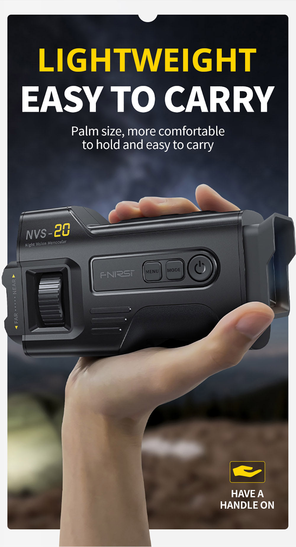 FNIRSI NVS-20 4K digitální monokulární noční vidění, 1,54palcová IPS obrazovka, 6násobný maximální digitální zoom, infračervené světlo 850nm, 7úrovňové nastavitelné IR - černé