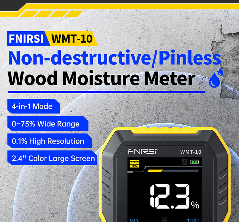 Bezkolíkový vlhkoměr FNIRSI WMT-10, obrazovka 2,4 palce, hloubka měření 17 mm