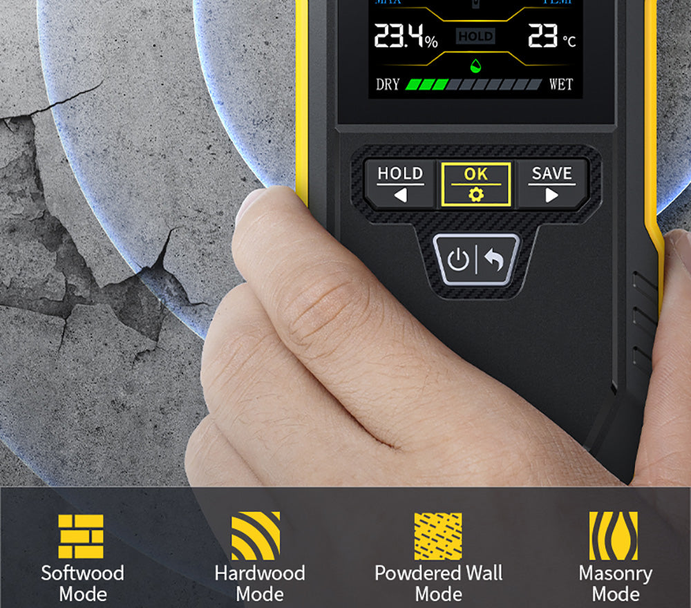 Bezkolíkový vlhkoměr FNIRSI WMT-10, obrazovka 2,4 palce, hloubka měření 17 mm