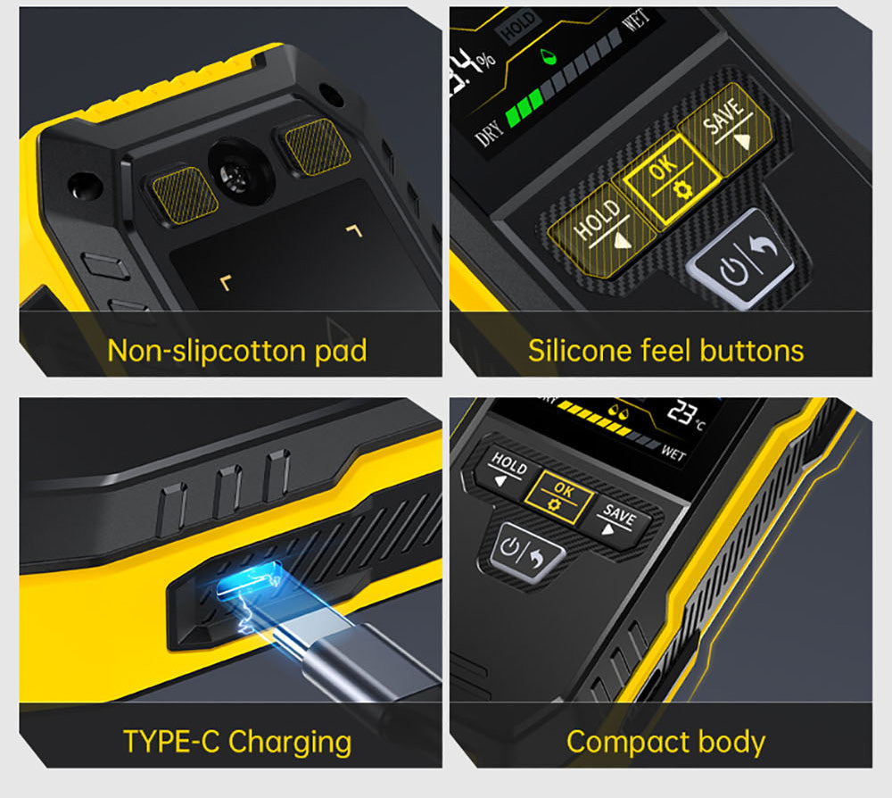 Bezkolíkový vlhkoměr FNIRSI WMT-10, obrazovka 2,4 palce, hloubka měření 17 mm