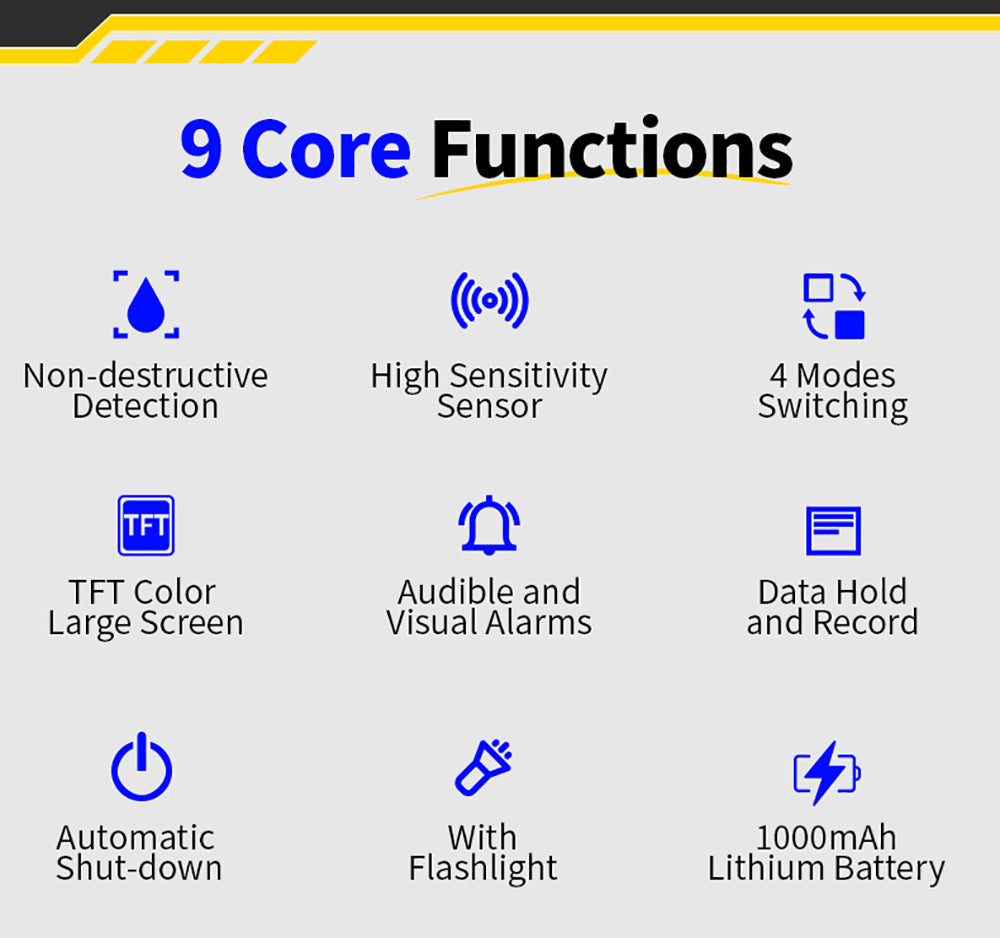 Bezkolíkový vlhkoměr FNIRSI WMT-10, obrazovka 2,4 palce, hloubka měření 17 mm