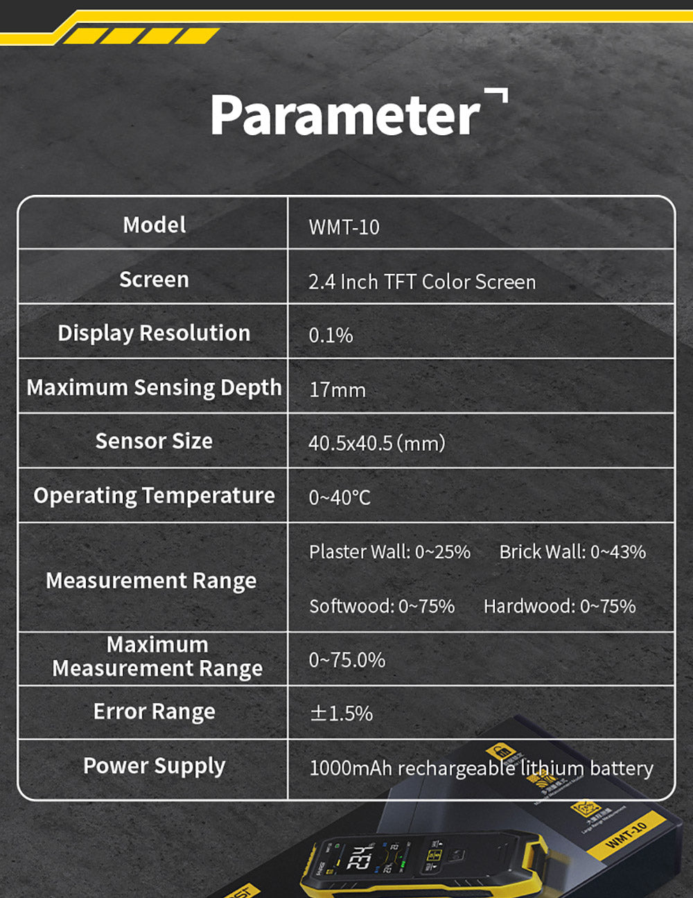 Bezkolíkový vlhkoměr FNIRSI WMT-10, obrazovka 2,4 palce, hloubka měření 17 mm