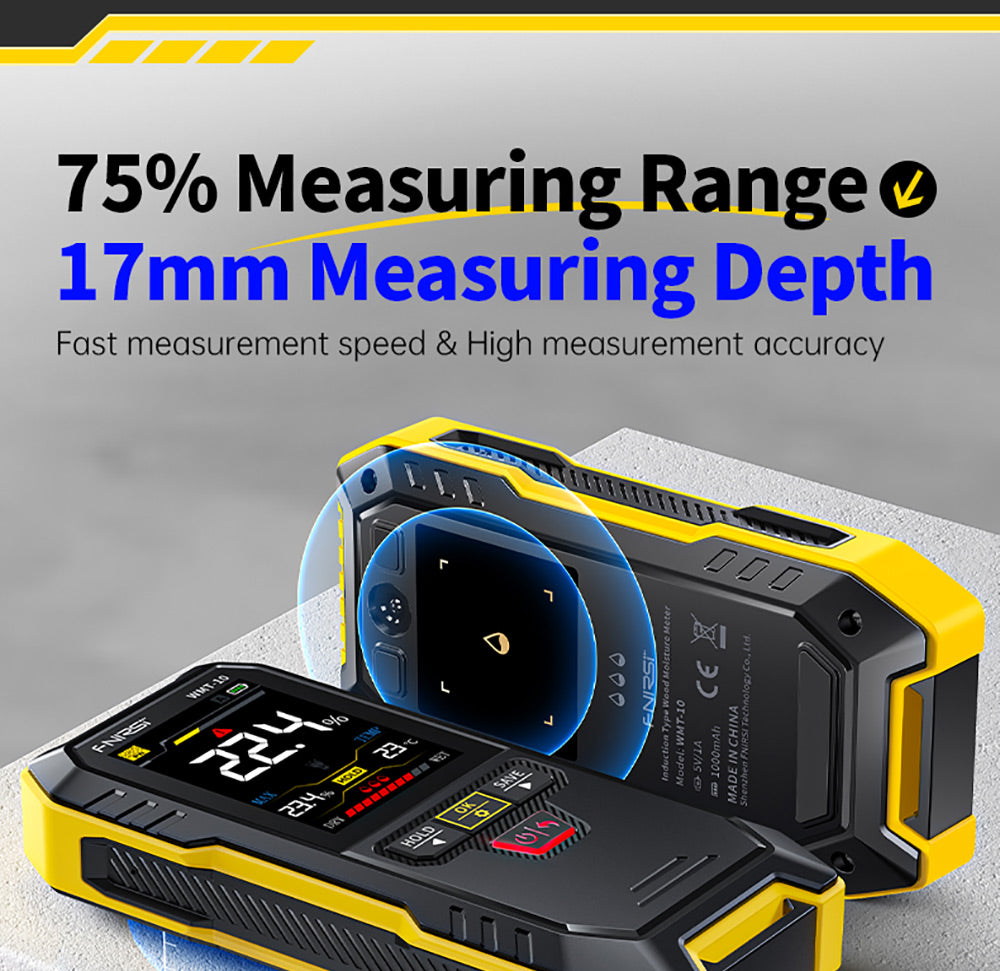 Bezkolíkový vlhkoměr FNIRSI WMT-10, obrazovka 2,4 palce, hloubka měření 17 mm
