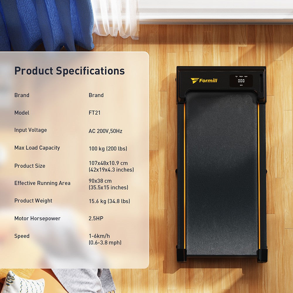 Běžecký pás Formill FT-21 s podložkou na chůzi, motor 2,5 HP, LED displej, maximální zatížení 90 kg, rychlost 1–6 km/h