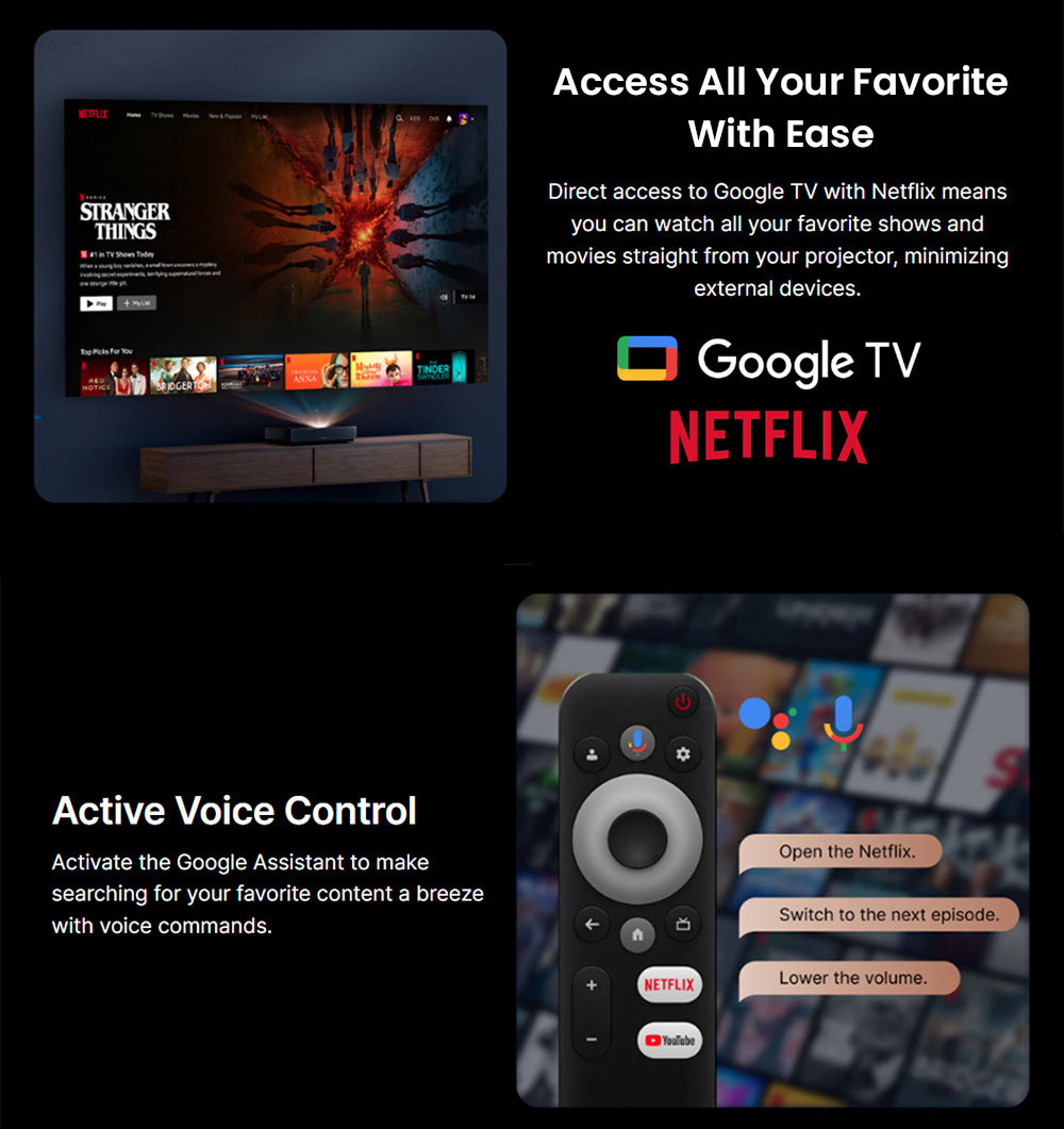 Laserový projektor Formovie Cinema Edge 4K, 2100 ISO lumenů, Google TV, vestavěný Netflix, Dolby Audio, 2*15W reproduktory, HDR10, WiFi 6