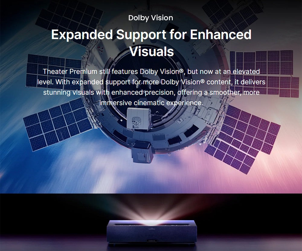 Prémiový 4K laserový projektor Formovie Theater, ultra krátký projekční poměr 0,21:1, Google TV, vestavěný Netflix, 2200 ISO lumenů, Dolby Vision a Atmos, MEMC a ALLM, 8bodová korekce lichoběžníkového zkreslení