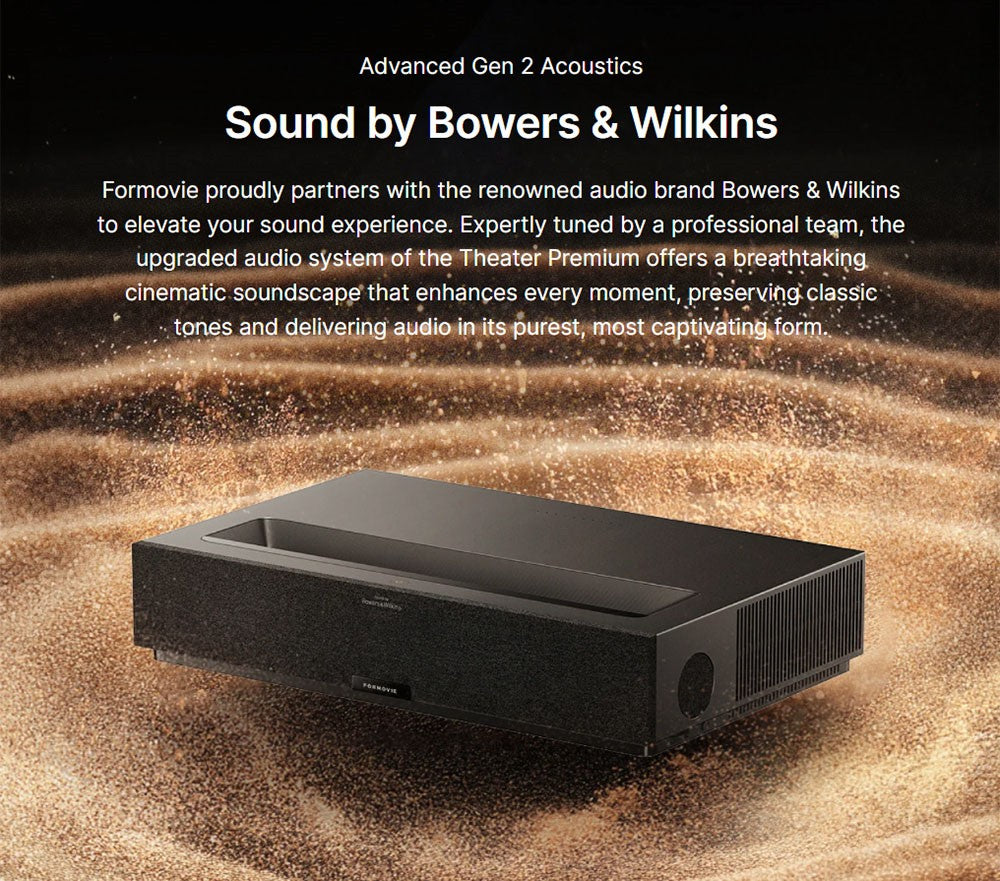 Prémiový 4K laserový projektor Formovie Theater, ultra krátký projekční poměr 0,21:1, Google TV, vestavěný Netflix, 2200 ISO lumenů, Dolby Vision a Atmos, MEMC a ALLM, 8bodová korekce lichoběžníkového zkreslení