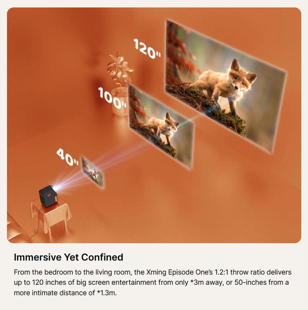 Projektor Formovie Xming Episode One, Google TV, nativní rozlišení 1080p, 150 ISO lumenů, kontrastní poměr 1500:1, Dolby Audio, vestavěný Netflix