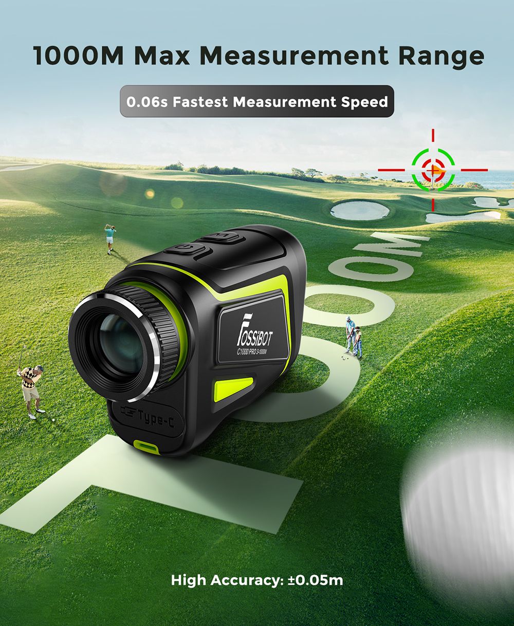 Golfový dálkoměr FOSSiBOT C1000 Pro, zelený a červený OLED displej, rychlost měření 0,06 s, dosah měření 1000 m, vodotěsnost IP54