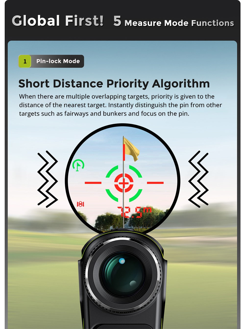 Golfový dálkoměr FOSSiBOT C1000 Pro, zelený a červený OLED displej, rychlost měření 0,06 s, dosah měření 1000 m, vodotěsnost IP54