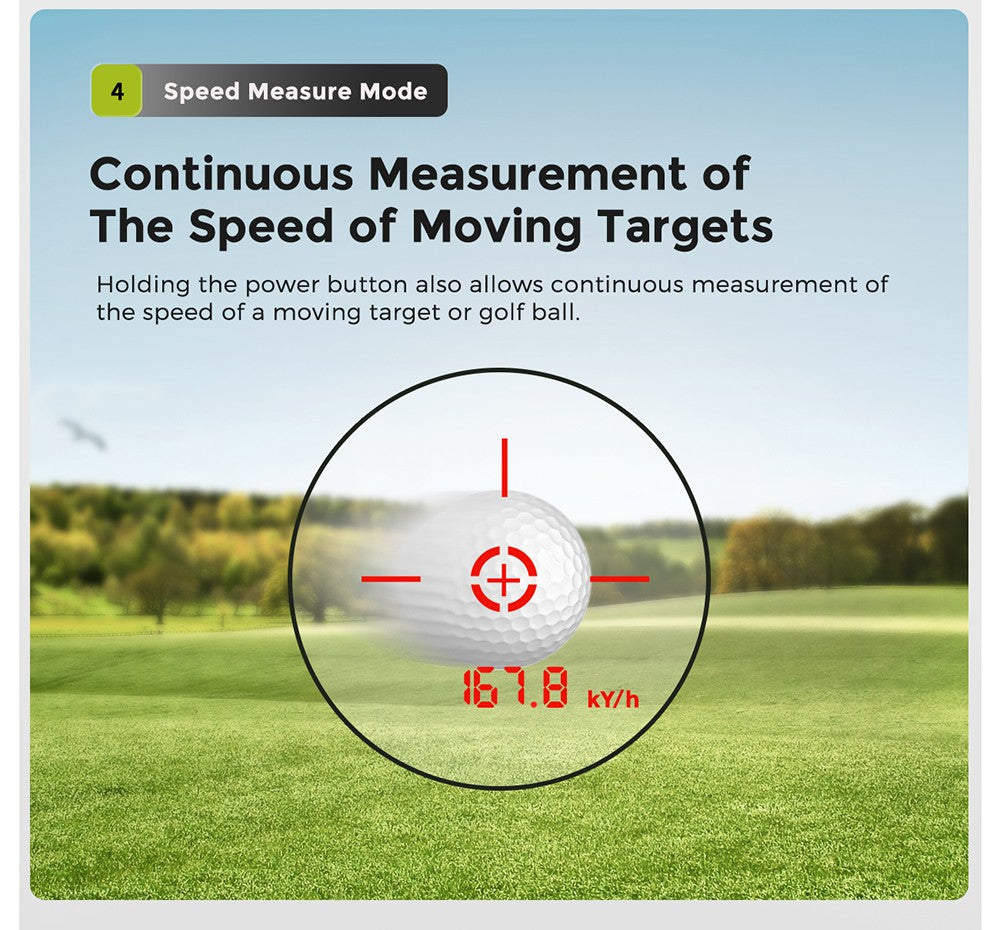 Golfový dálkoměr FOSSiBOT C1000 Pro, zelený a červený OLED displej, rychlost měření 0,06 s, dosah měření 1000 m, vodotěsnost IP54
