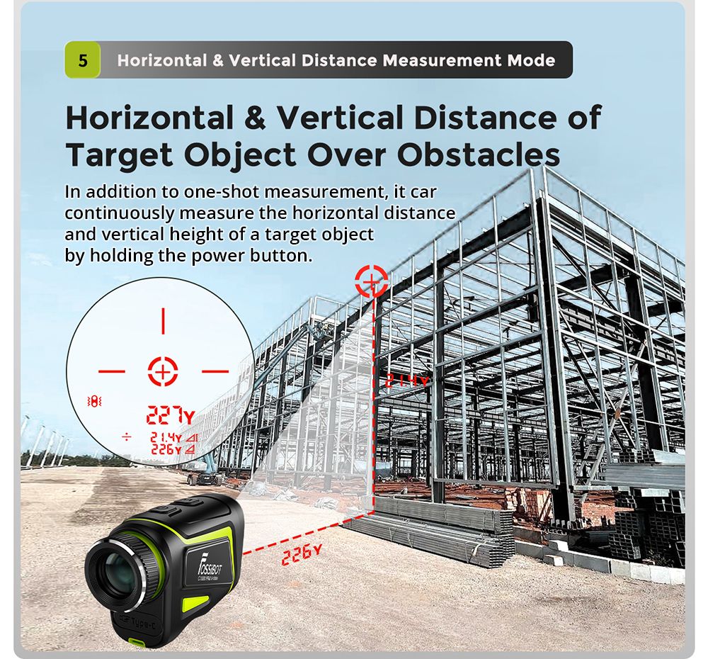 Golfový dálkoměr FOSSiBOT C1000 Pro, zelený a červený OLED displej, rychlost měření 0,06 s, dosah měření 1000 m, vodotěsnost IP54