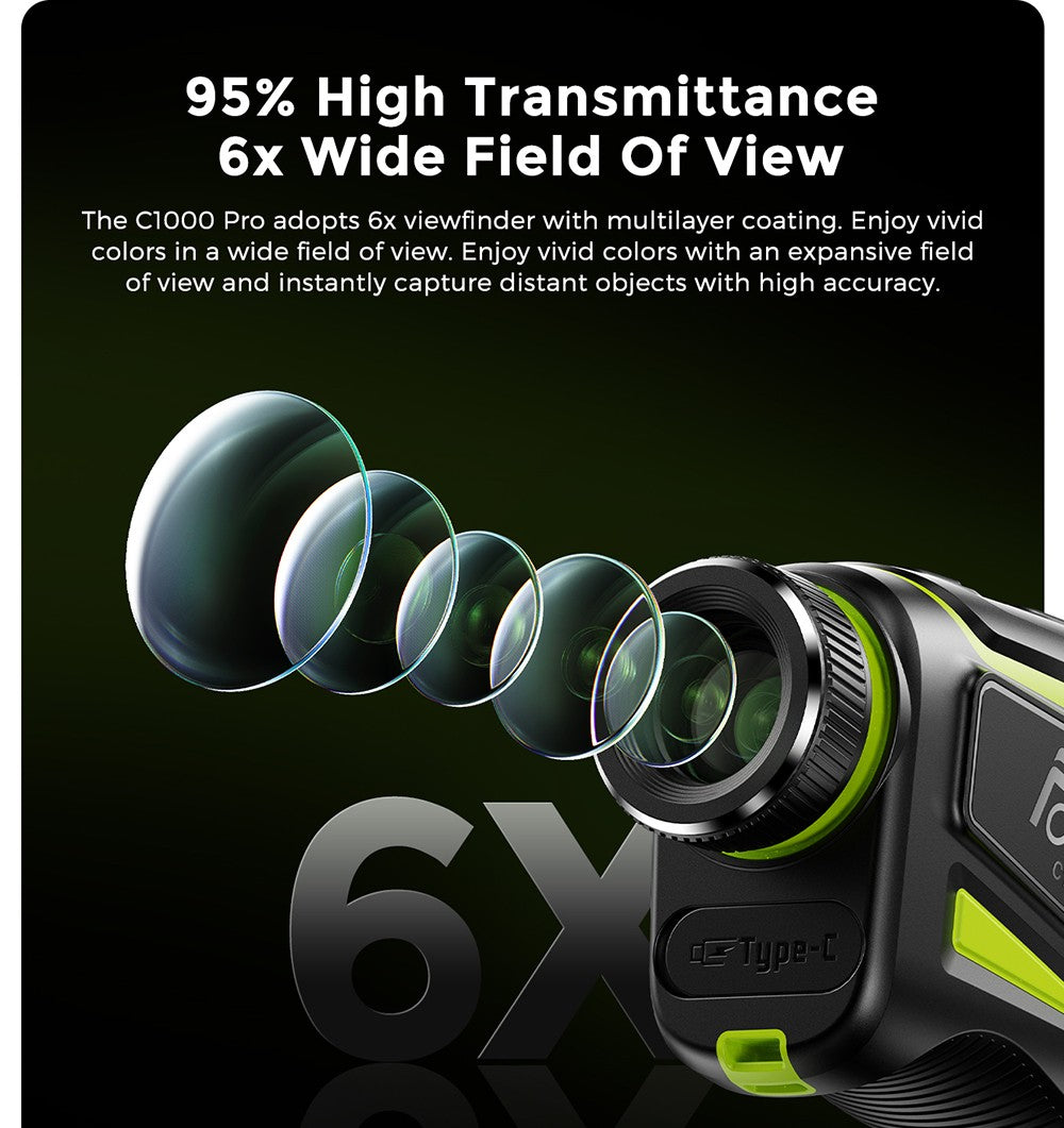 Golfový dálkoměr FOSSiBOT C1000 Pro, zelený a červený OLED displej, rychlost měření 0,06 s, dosah měření 1000 m, vodotěsnost IP54