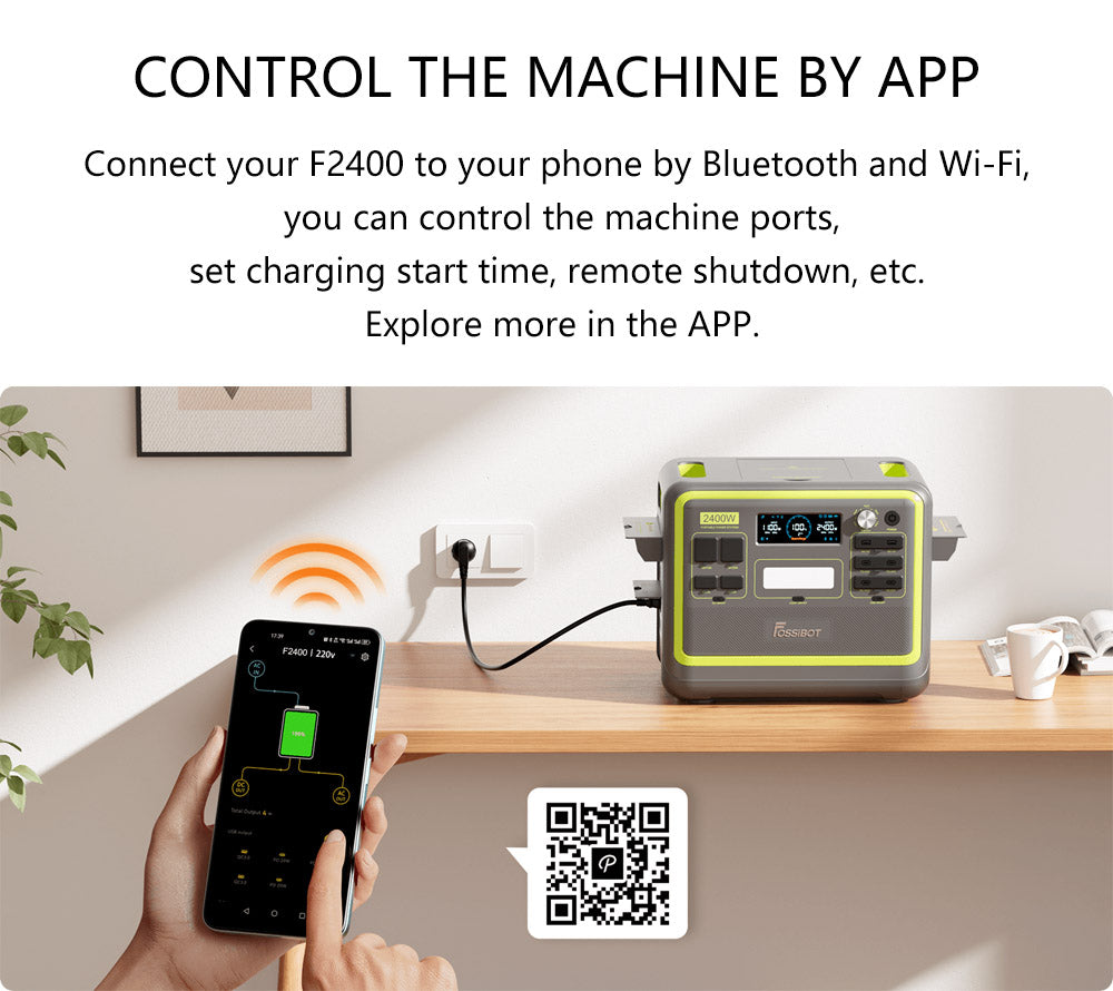 Přenosná elektrárna FOSSiBOT F2400, baterie LiFePO4 2048 Wh, solární generátor s výstupem 2400 W, 3x AC zásuvky pro obytné vozy, USB typu C, QC3.0 PD DC5521, čistá sinusová vlna, rychlé nabíjení za 1,5 hodiny, knoflík pro nastavení vstupního výkonu, obousměrný měnič - zelená