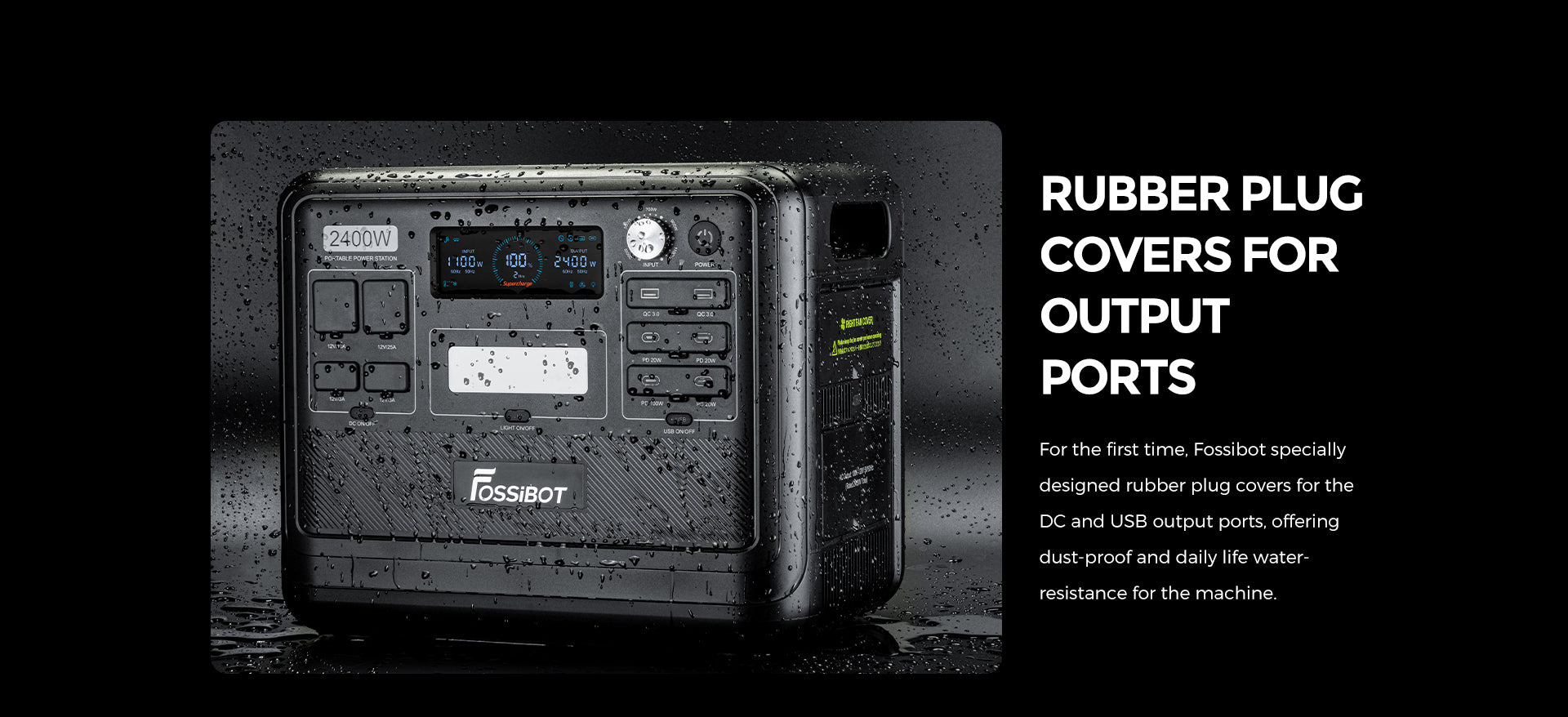 Přenosná elektrárna FOSSiBOT F2400, baterie LiFePO4 2048 Wh, solární generátor s výstupem 2400 W, 3x AC zásuvky pro obytné vozy, USB typu C, QC3.0 PD DC5521, čistá sinusová vlna, rychlé nabíjení za 1,5 hodiny, knoflík pro nastavení vstupního výkonu, obousměrný měnič - zelená